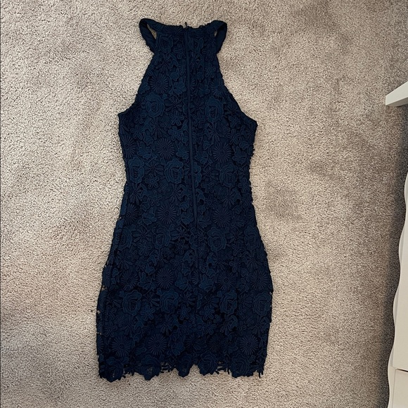 Lulu's Midnight Blue Lace Mini Dress - Picture 3 of 3